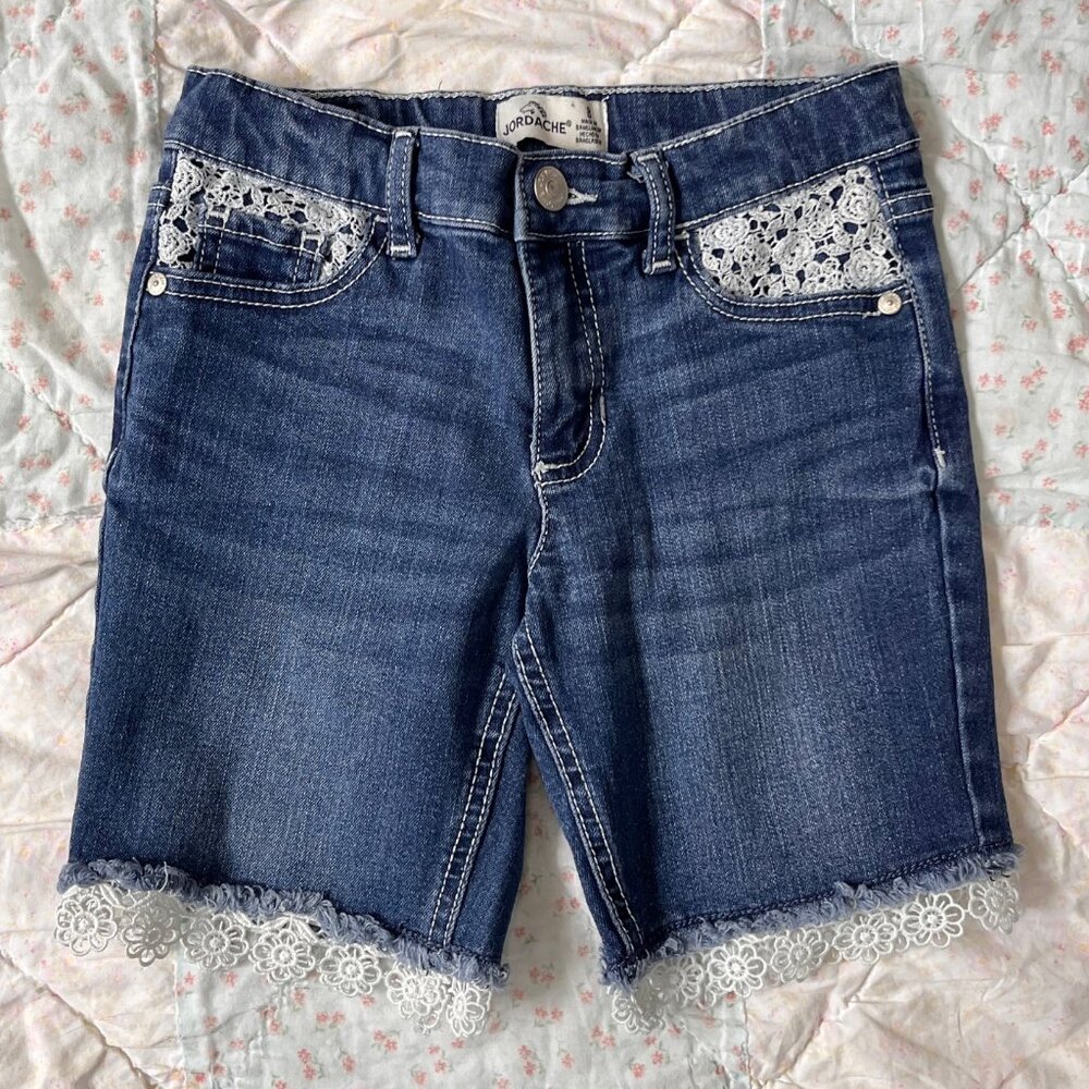 Jordache bermuda denim shorts‎ with lace details, size 8
